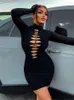 Casual Kleider Habbris Herbst Sexy Solide Aushöhlen Bodycon Mini Club Outfit Für Frauen 2023 Langarm O Neck Kurzes Kleid Weiblich