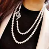 Chaînes Bijoux pour femmes 8-9mm 110cm Micro incrusté Zircon Eye Accessoires Blanc Collier de perles d'eau douce Longue chaîne de pull