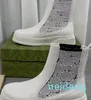 designer Luxury Knitted patchwork Chelseawomens Leather Stretch knitting outdoor Party Printed letter ankle boot ladys Elastic band platform shoe