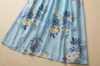 Vestido de chiffon com estampa floral azul verão manga curta decote em V midi vestidos casuais A3A101512