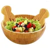 Bowls Bamboo Salad Bowl Round Serving Natural Wood Dishware For Fruit Appetizers Wooden Handicraft Decoration