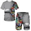 Men s tracksuits modieuze zomer t -shirt shorts set 3D geprinte 2 -delige joggingpak Harajuku streetwear o neck heren 230411