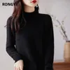 Grundlegende Freizeitkleider RONGYI Strickkleid aus 100 % Merinowolle und Kaschmir für Damen Winter Herbst Mock Rollkragen Damenkleider Langer Pullover 231110