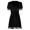 Casual Dresses Halloween Gothic Women Dress Long Sleeve High midja 2023 Goth Eesthetic 90s Egirl Sexig Slim Party Club