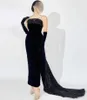 Party Dresses Fashionvane Ankle Length Prom Black Strapless Sequins Long Sweep Train Saudi Arabia Women Wear Evening Gowns