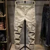 Mäns byxor Autumn Men's Cotton Motorcykel Solo Loose Casual Cargo Pants Men's Korean Style Army Trousers W202 230412