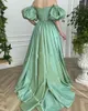 Partykleider elegante A-Linie Grüne Falten Satin Prom Puffärmel Schatz Rückenless hoher Schlitz formelle Frauen Abendkleider