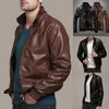 Men's Jackets Motorcycle Jacket Faux Leather Men Solid Color Cold Resistant Zipper Closure