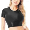 Women's T Shirts Sexy Oil Shiny Crop Tops Sports Swimwear T-shirt Tee Tight Workout Clothing Clubwear Fitness Glossy Female