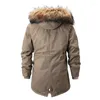 Men's Down Winter Coat Windbreaker Men Fur Hooded Thicken Parka Jacket Streetwear Military Coats Medium Long Fleece Parkas HX027