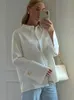 Women's Blouses Shirts Jyate mode femme Blouses élégant revers à manches longues bureau dame chemises décontracté lâche blanc poches hauts vêtements féminins 230412