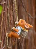 Decorative Objects Figurines Cute Resin Rabbit Statue Carrying Food Climb Rope Outdoor Animal Sculpture For Home Office Garden Balcony Decor Craft Gift 231110