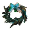 Decorative Flowers Valentine's Day Green Wreath Faux Peacock Feather Front Door Hanging Wall Decoration