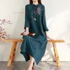 民族服2023中国の改善されたチョンサムドレス女性国立花刺繍コットンリネンオリエンタルQIPAOヴィンテージフォーク