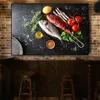 Toile de cuisine avec légumes et poissons, peinture sur toile, affiches et imprimés de Restaurant scandinave moderne, tableau d'art mural pour salon