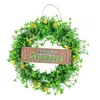 装飾的な花40cm幸せな春の看板緑の花輪夏の正面玄関ハンガー素朴な花輪