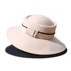 Hüte mit geiziger Krempe Mode für Frauen Winter Fedoras Wollfilz Hut Britisch Retro Jazz Damen Pink Top Cap Freizeit