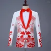 Herrdräkter män 2 bit set kinesiska röda broderier bröllopsfest bankett klänning kostym pojkar kostym blazer byxor överdimensionerade xxxxl