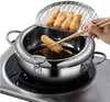 Pannen 1PC Japanse Frituurpan Met Een En Deksel Roestvrijstalen Keuken Tempura Friteuse Pan 20 24 Cm WC 002