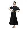 Stage Wear Summer Half Sleeve Ballroom Dance Dress Black Red Color Long Waltz Tango Peformance Training Dancewear