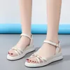 Dress Shoes Student Leather Sandals Female Fairy Wind 2023 Flat Soft Bottoming Jelly Rhinestones One-line Buckle Women's