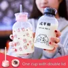 Ny 450 ml Kawaii Pig Glass Water Bottle With Straw Cartoon Fashion Söt dricksvattenflaskor för barn Girl Student Water Cup LJ2232Z