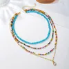 Pendentif Colliers Style Bohème Imitation Perle Multi Couche Coloré Perles De Riz Collier Chaîne Perle Superposition Collier Pour Wome