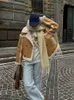 여성 재킷 여성 패치 워크 PU 가죽 모피 램스 즈프 크롭 재킷 패션 두꺼운 옷깃 칼라 짧은 오버 코트 가을 레이디 따뜻한 아웃웨어 231110