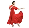 Stage Wear Summer Half Sleeve Ballroom Dance Dress Black Red Color Long Waltz Tango Peformance Training Dancewear