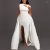 Ethnic Clothing White Elegant Sleeveless Bodycon Dress High Wiast Split Robe Fashion Sexy Evening Night Party Club Maxi African Dresses