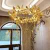 Chandeliers Luxury Gold Leaves Chandelier For Living Room Villa Hall Indoor Decoration Butterfly Hanging Lamp Long Copper Lighting Fixture