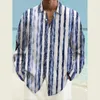 Camicie casual da uomo Righe curve per uomo Abbigliamento stampato floreale Felpa da festa in spiaggia Top larghi oversize T-shirt maniche lunghe quotidiane