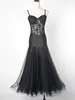 Robe de danse de salle de bal standard noire, tenue de scène, jupe de danse de valse en dentelle sexy avancée, robe de compétition pour femmes, 2023