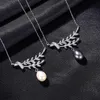 S925 Silver Pearl Pendant Necklace Jewelry Fashion Women Micro Set Zircon Olive Branch Necklace Sexy Collar Chain for Women Wedding Party Valentine's Day Gift SPC