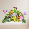 Décoration murale mignon dessin animé animaux de la forêt autocollants pour chambres d'enfants garçons bébé chambre décoration Jungle éléphant girafe Lion singe papier 230411