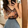 Damestanks H9ed Ethnic Crochet Colorblock Geometrisch mini-vest Out-wear voor vrouwen gebreide spaghetti-riem V-hals Camisole Crop Top