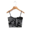 Yoga Outfit Vintage Spaper Print Women Sexy Off Shoulder Tube Crop Top Beach Party Mini Streetwear Vest With Padded Tops For Bras