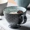 Tazze Tazza in ceramica con stampa in rilievo creativa Tazze per la colazione in porcellana di grande capacità Latte Caffè Farina d'avenaTazze