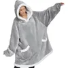 Wearable Filt Hoodie filt överdimensionerad sherpa hoodie filt med 2 fickor