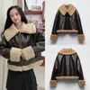 Cuir pour femmes Faux cuir automne hiver veste en cuir femmes concepteur de luxe manteaux courts laine fourrure vêtements d'extérieur chauds agneau matelassé veste costumes en vêtements d'extérieur 231110