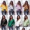 Femmes Blouses Chemises Femmes Satin Soie Blouse Col En V Boutonné À Manches Longues Casual D'été Dressy Tops Pour Le Travail Professionnel Dro Dh1M6