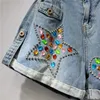 Kvinnor Jeans Fashion Shorts 2023 Summer Heavy Industry Diamond Pärled Wide Leg Flanging Denim For Women Sexy Pants Mujer