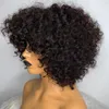 Pruiken 180 dichtheid Krullend Menselijk Haar Pruiken Voor Vrouwen Korte Bob Pruiken Zwart/Rood/Blond Pixie Cut Pruik kinky Krullend Synthetische Pruik Met Pony