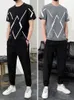 Men's Tracksuits Men's Tracksuits Plus Size Fashion Pattern T-shirtsPants 2 Piece Sets Men Streetwear Casual Jogger Sweat Suits 8XL 230412