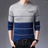 Polos masculinos 2023 suéter masculino casual o-pescoço listrado listrado fit jitwearwear outono inverno masculino suétera pulôver masculino puxar homme