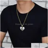 Pendentif Colliers Hip Hop Solide Coeur Brisé Glacé Collier Charme Pour Hommes Femmes Or Couleur Cubique Zircon Bijoux Drop Deliv Dhgarden Otqly