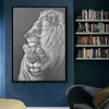 Czarno -białe lwy szkic sztuka Planacie Plakaty i grafiki afrykańskie lwy rodzinne zwierzęta sztuki zdjęcia wystroju domu
