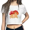 女性用Tシャツ女性かわいいキノコパターンクロップトップ半袖シャツファッショナブルな快適な高品質のシンプルなTシャツ速い