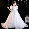 Arabisch florale spitzen blumkugelkleider kind kleider langen schuss schöne kleine kinder weiß glänzende Mädchen formalt formelle Brautjungfer Kleid 403