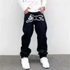 Baggy calças de brim dos homens impressão do cão streetwear hip hop calças y2k jeans roupas ropa em linha reta solta goth denim calças pantalones vaqueros